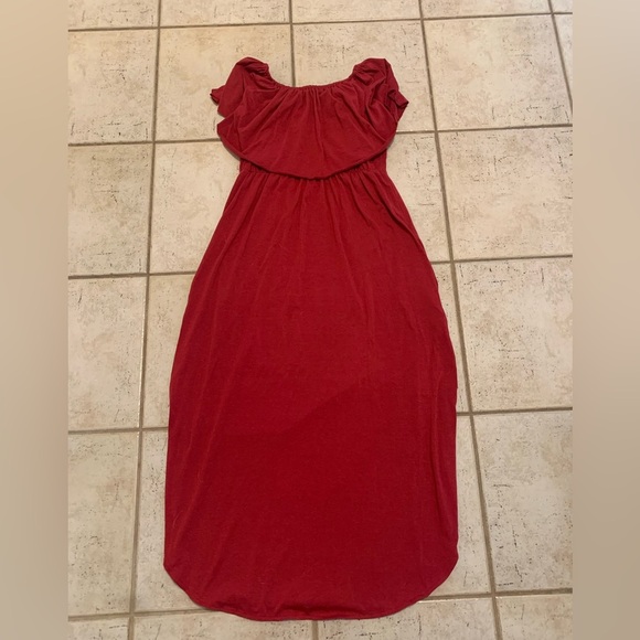 Flowy Red Off-the-Shoulder Maxi Dress - Boho Chic- S - Picture 5 of 7